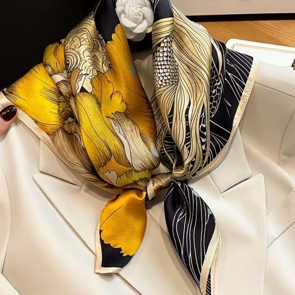 Floral scarf with Yellow and Black Design